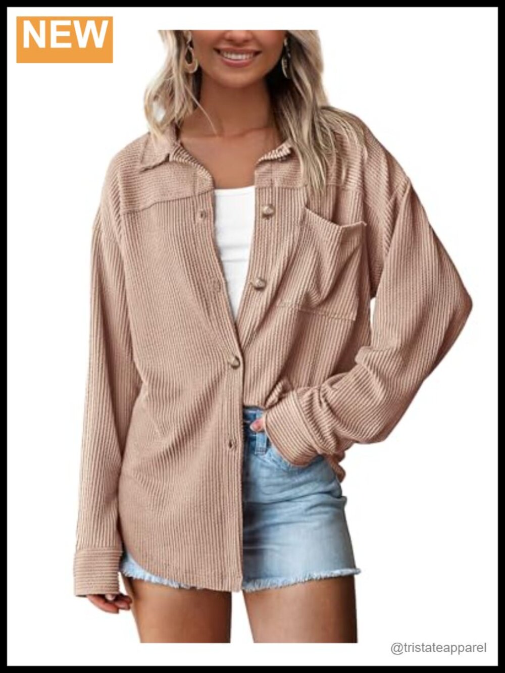 Oversized Button Down Long Sleeve Knit Blouse Shacket Lightweight